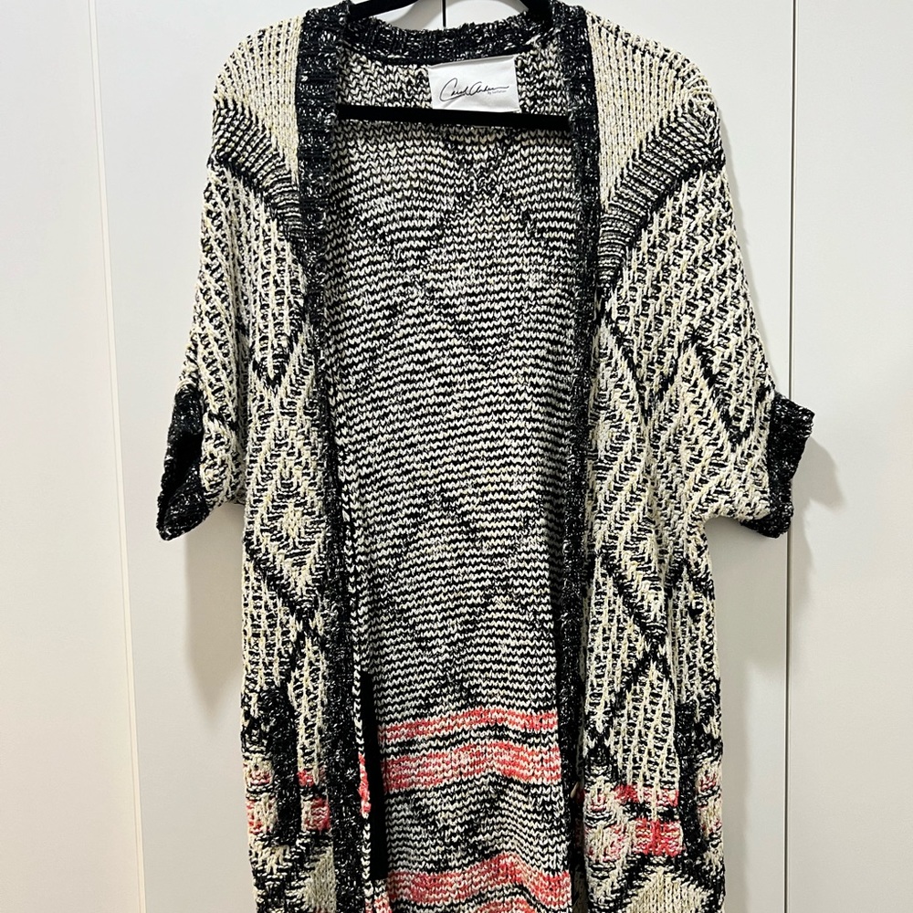 Cadi Designer Black & White Cardigan with Pink Accents